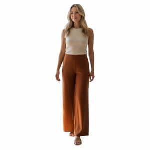 Nanushka Burnt Orange High Rise Wide Leg Pull on Pants Viscose/Nylon Size Small
